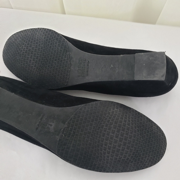 Stuart Weitzman black suede wedge elastic fabric wrap round toe 8.5 NARROW - Picture 8 of 9